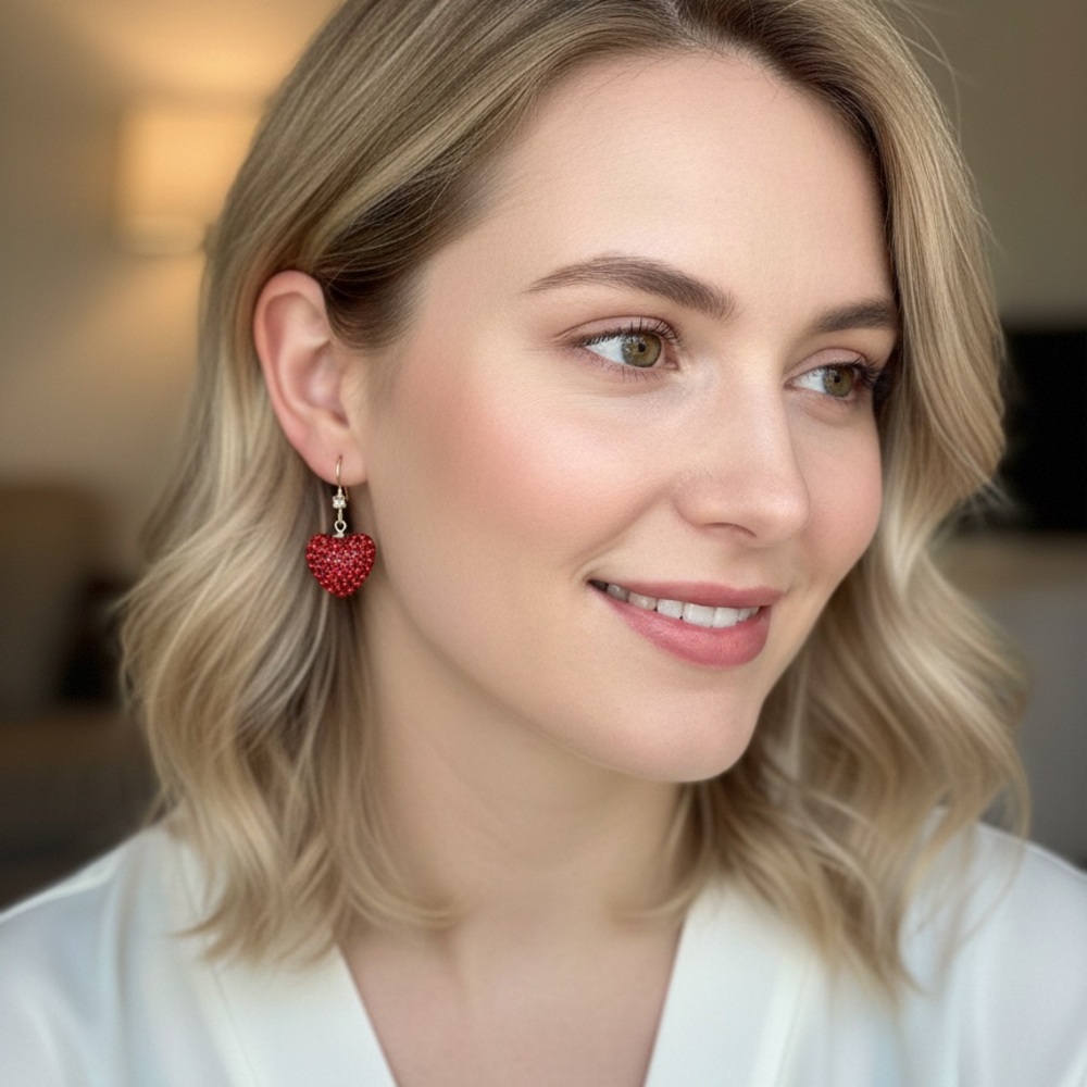 Fashion Jewelry Glittering Red Heart Earrings